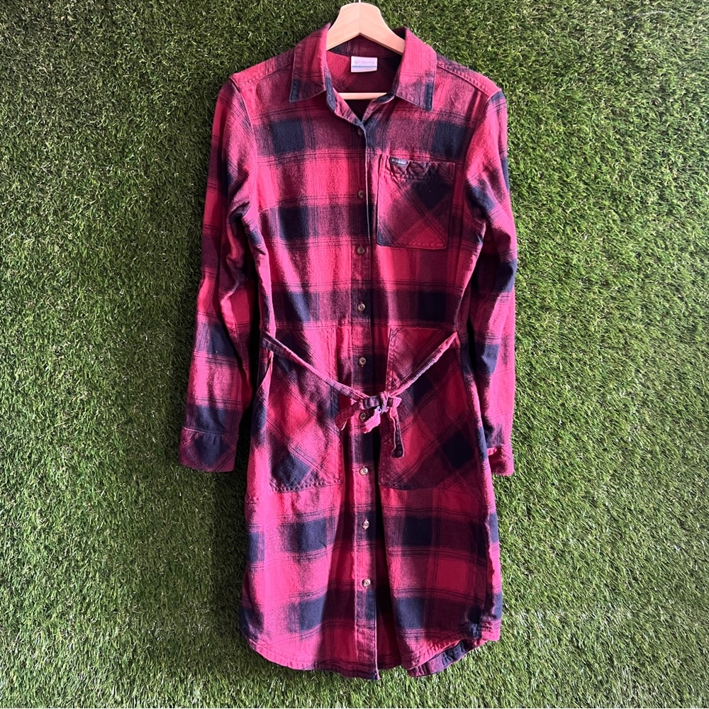 Columbia Plaid Flannel Long Sleeve Shirt Dress